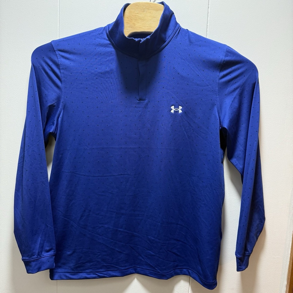 Men's Under Armour Golf Quarter Zip All Over Print‎  Blue Size Large Loose Fit